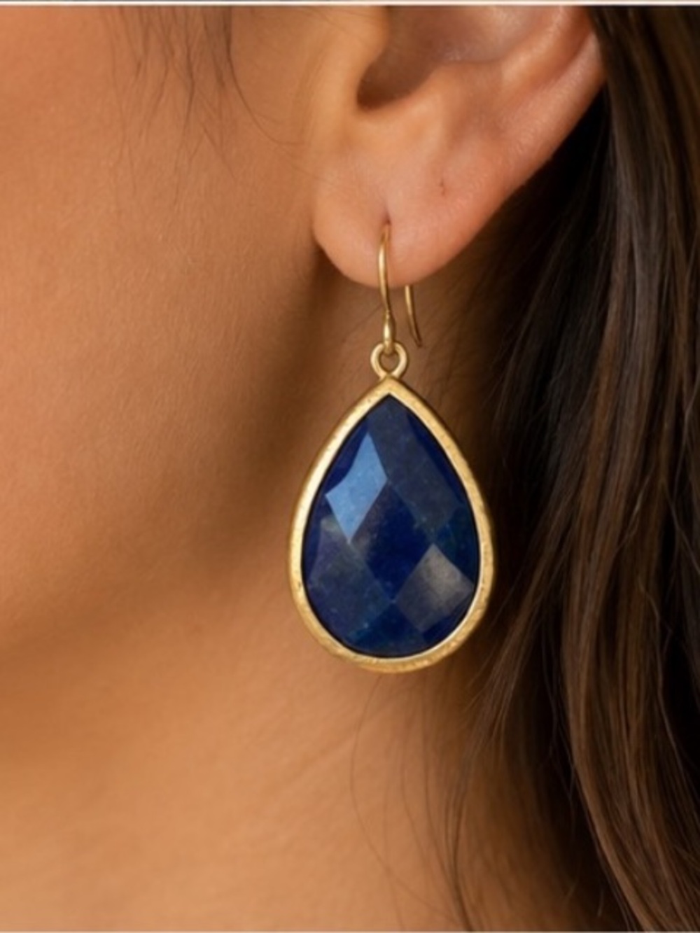 Bezel set Lapis Lazuli / gold teardrop earrings